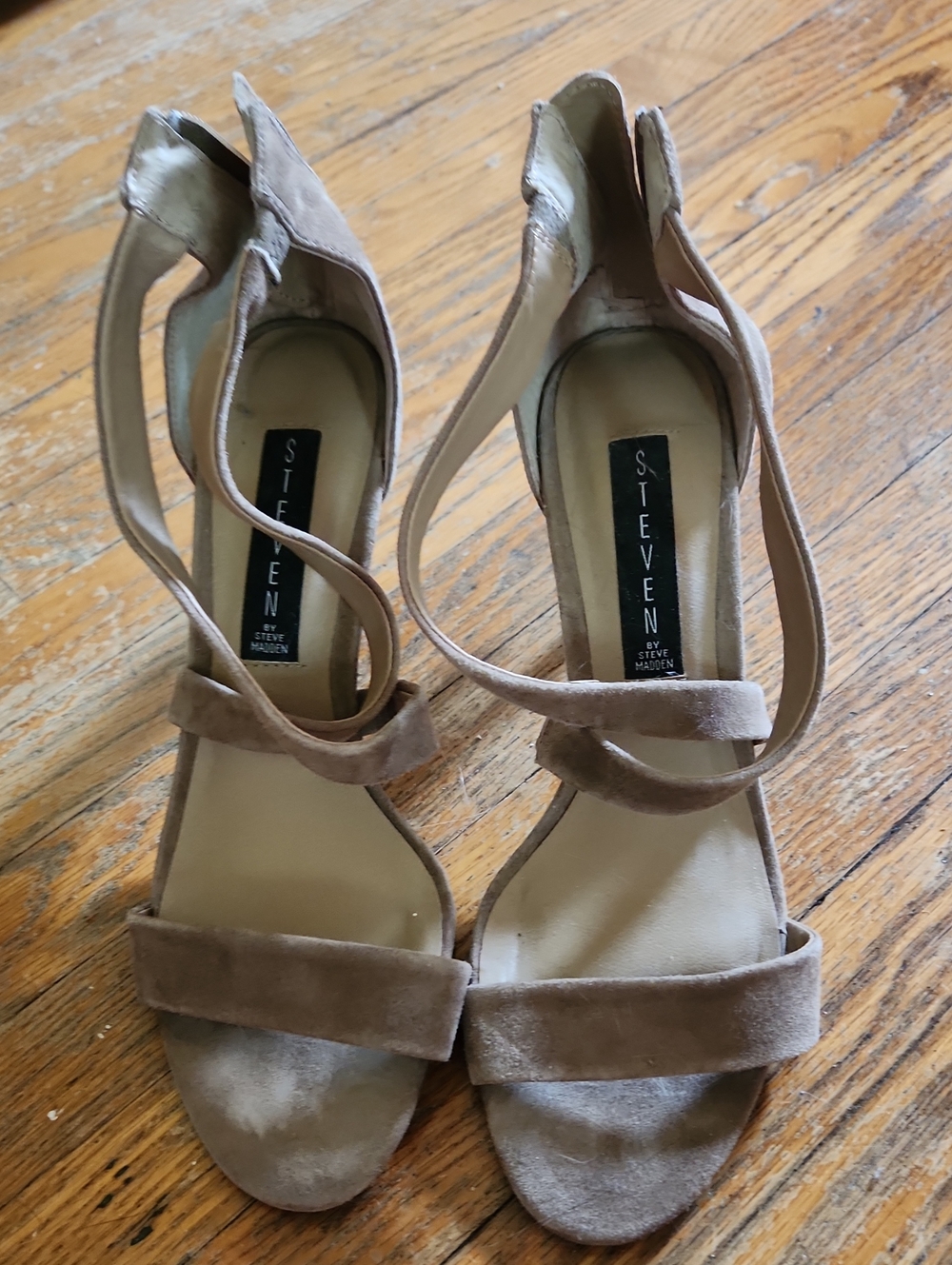 Steve Madden Taupe Suede Strappy Block Heel Sandals